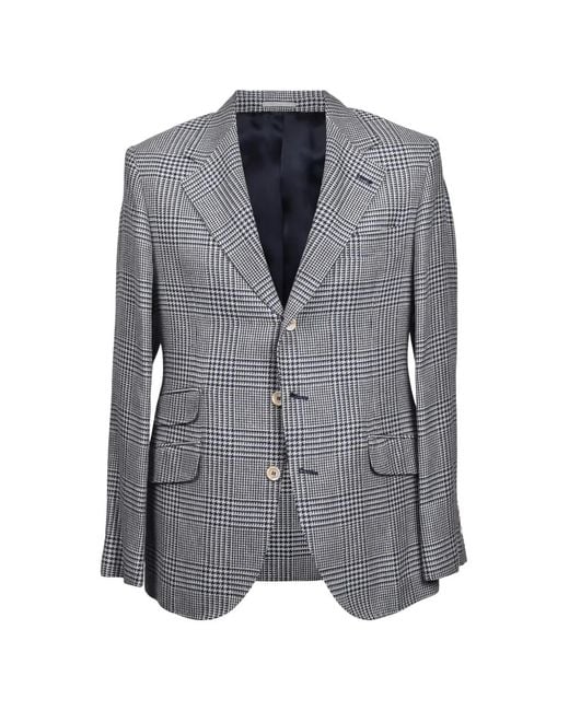 Brunello Cucinelli Gray Houndstooth-Pattern Blazer for men