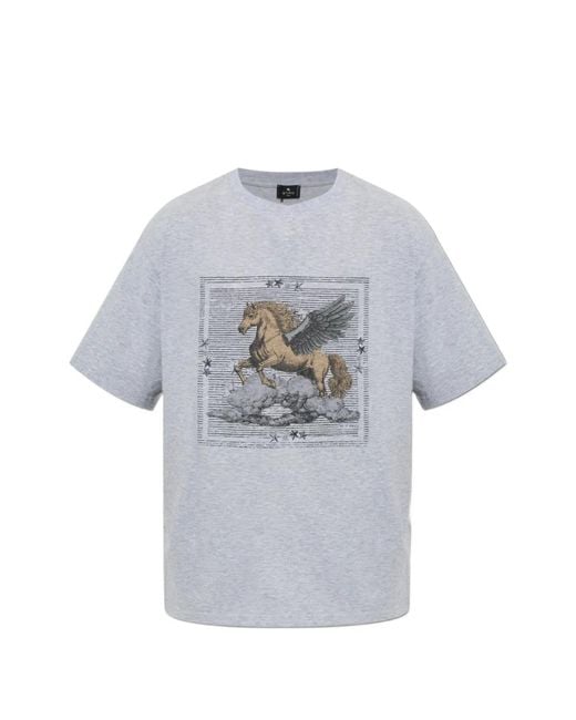Etro Gray Pegasus-Print T-Shirt for men