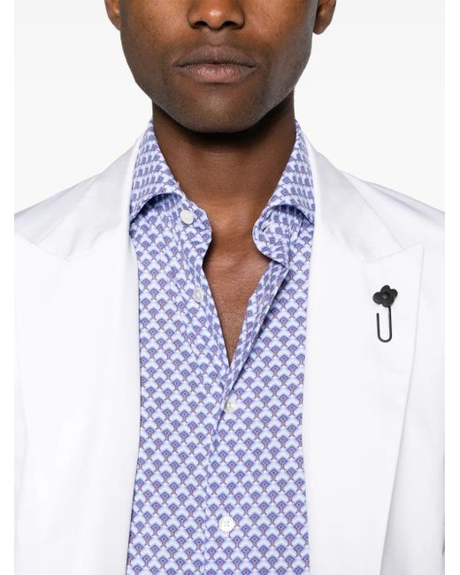 Traiano Milano Blue Geometric-Print Cutaway Collar Button-Front Shirt for men