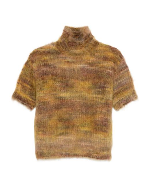 Roberto Collina Brown Knitted Short-Sleeve Top