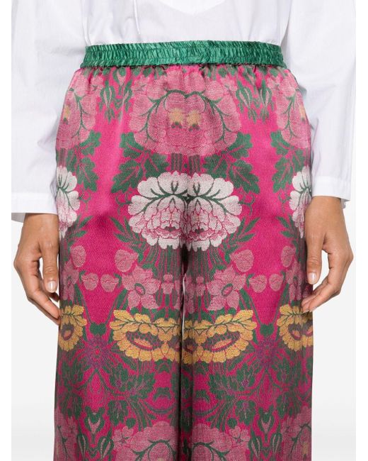 Pierre Louis Mascia Pink Floral-jacquard Silk Trousers