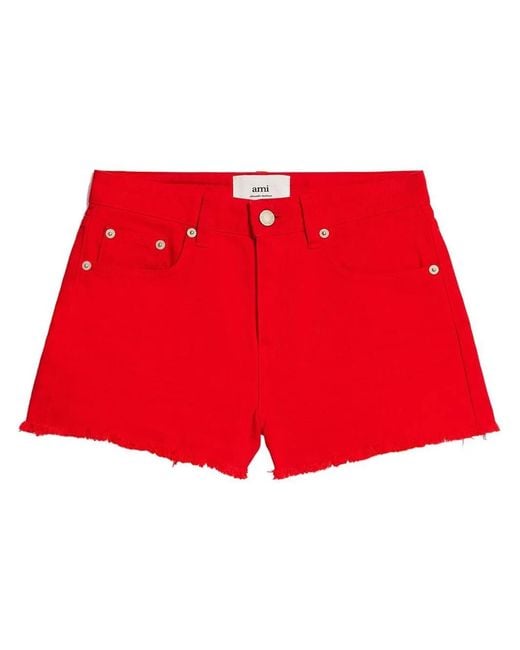 AMI Red Raw-Cut Five-Pockets Mini Shorts