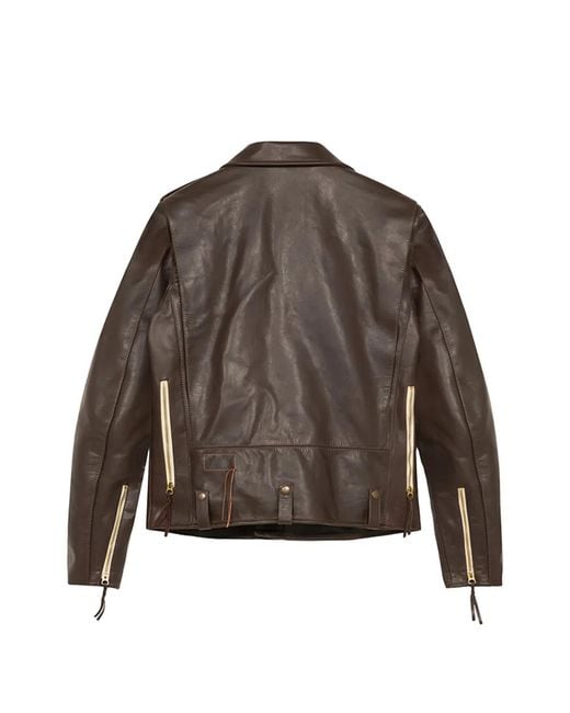 Fortela Brown Asymmetrical-Zip Leather Jacket for men