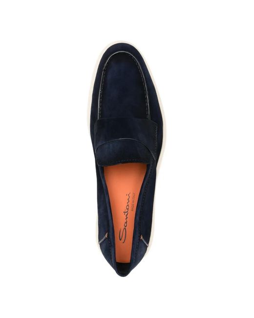 Santoni Blue Suede Loafers for men