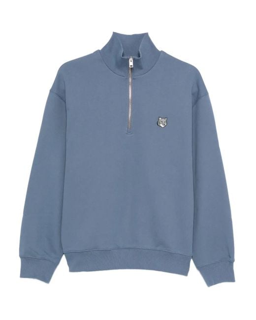 Maison Kitsuné Sweater Met Vossenkop En Halve Rits in het Blue voor heren