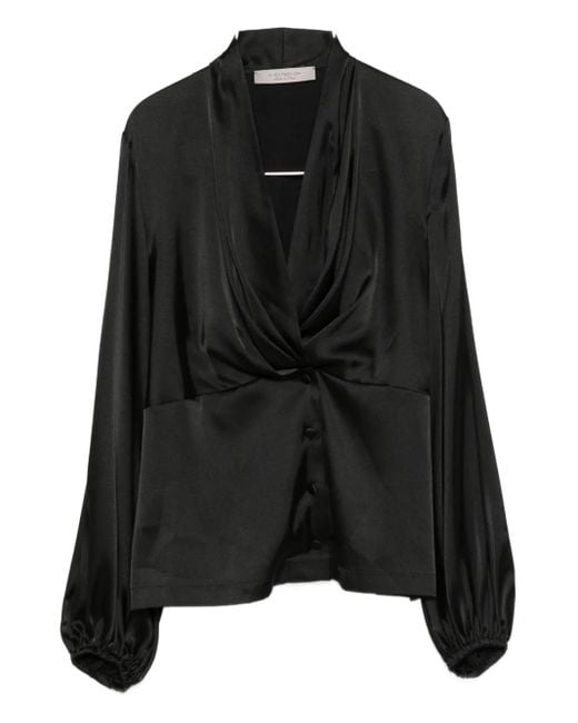 D.exterior Black Twisted Buttoned Blouse