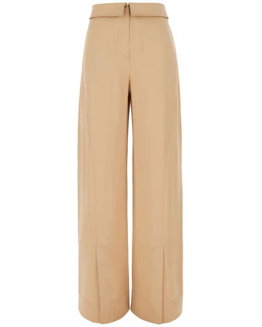 Alberta Ferretti Natural Concealed-Fastening Palazzo Trousers