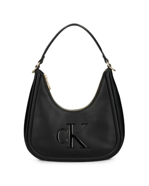 Calvin Klein Black Logo-Embossed Shoulder Bag