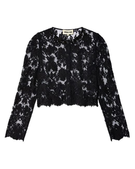 ShuShu/Tong Black Floral-lace Button-front Cardigan
