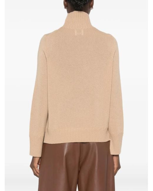 Allude Natural Ribbed-Knit Mock-Neck Sweater