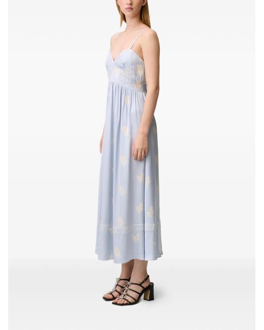 Claudie Pierlot White Robe Mi-Longue À Fleurs Brodées