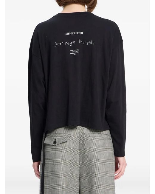 Ann Demeulemeester Blue Slogan-Print Long-Sleeve T-Shirt
