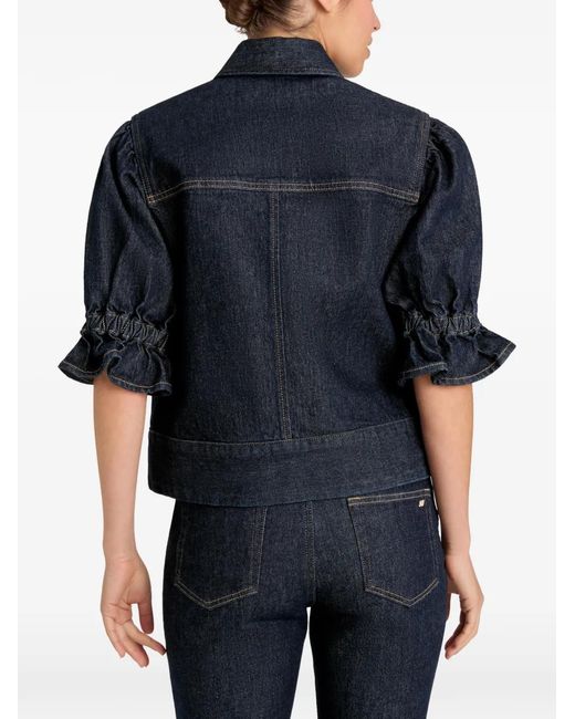 Cinq À Sept Blue Holly Ruffled Puff-Sleeve Denim Jacket