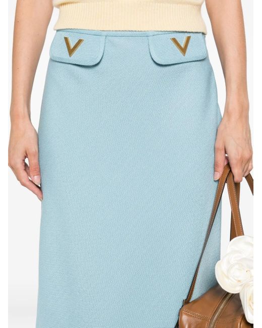 Valentino Garavani Blue V-Detail A-Line Midi Skirt