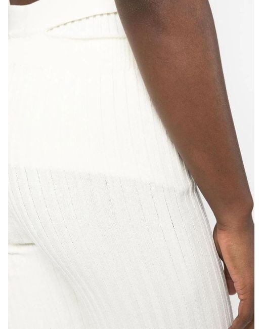 ANDREADAMO White Cut-Out Waist Ribbed Trousers