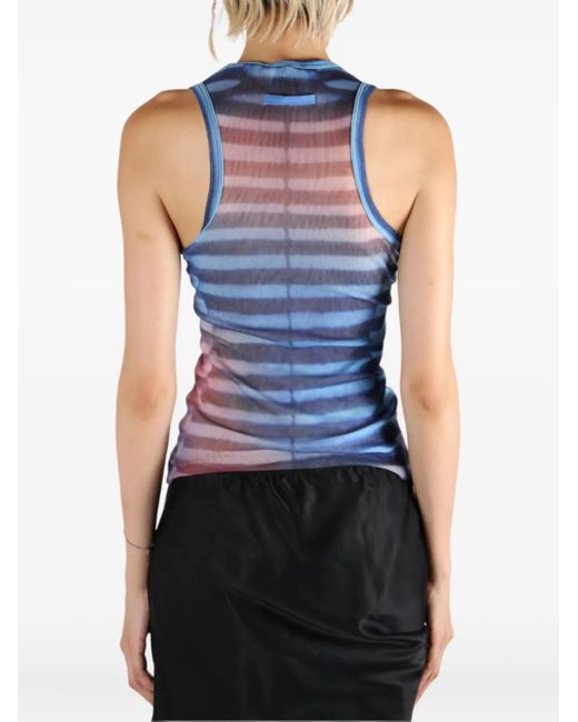 Jean Paul Gaultier Blue Striped-Pattern Mesh Top