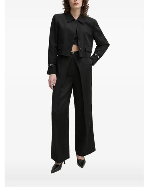 Isabelle Blanche Black Cropped Buckle-Cuff Jacket