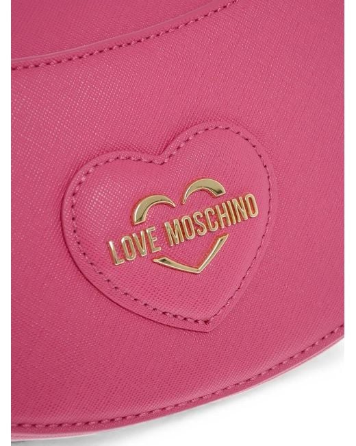 Moschino Pink Saffiano-Effect Heart-Patch Shoulder Bag