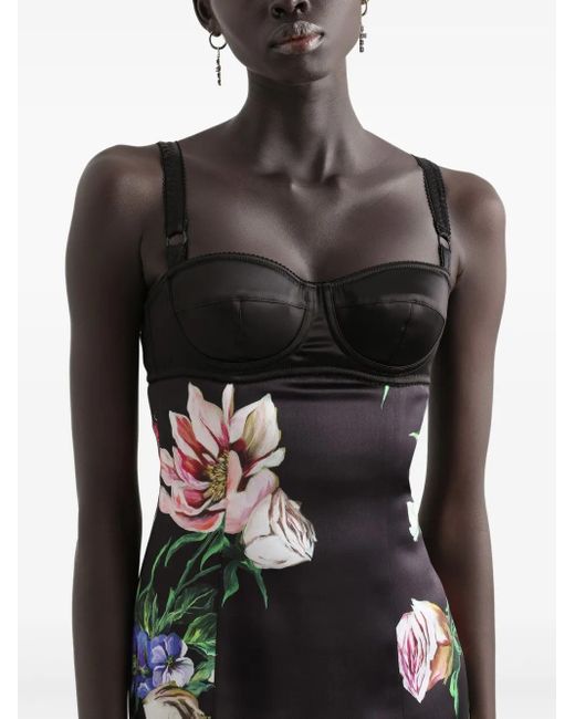 Abito Midi A Fiori di Dolce & Gabbana in Black