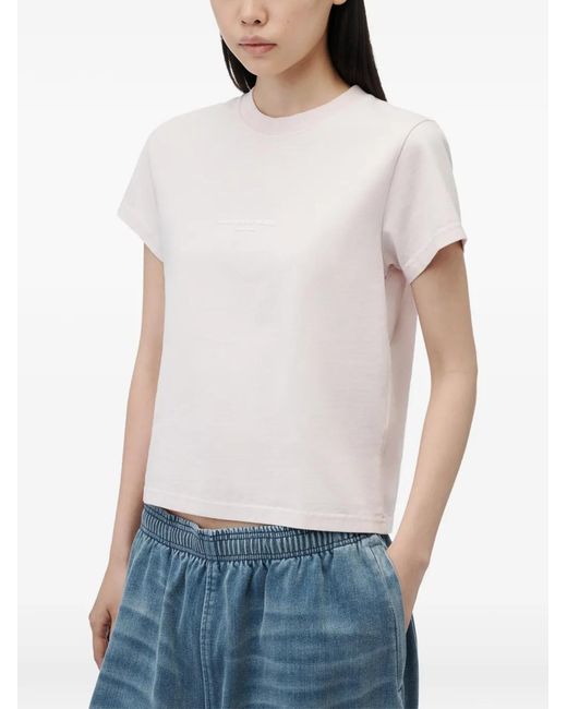 Alexander Wang Pink Logo Print Shrunken Short Sleeve T-Shirt