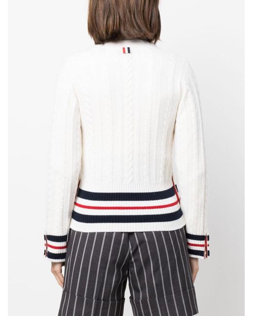 Thom Browne White Rwb-stripe Cable-knit Cardigan