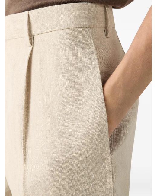 Zegna Natural Pleated Linen Pants for men