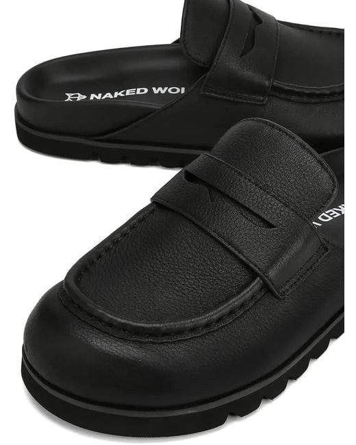 Naked Wolfe Black Cord Pebble-Embossed Penny-Strap Slides for men