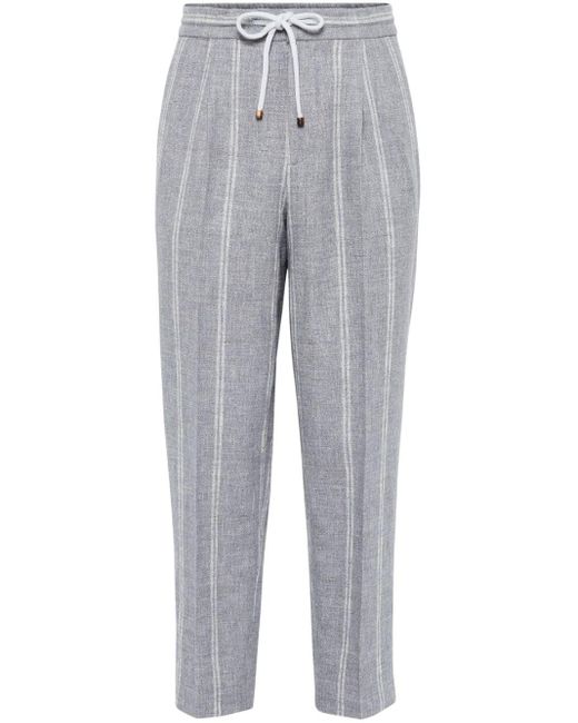 Brunello Cucinelli Gray Vertical-striped Tapered Trousers for men
