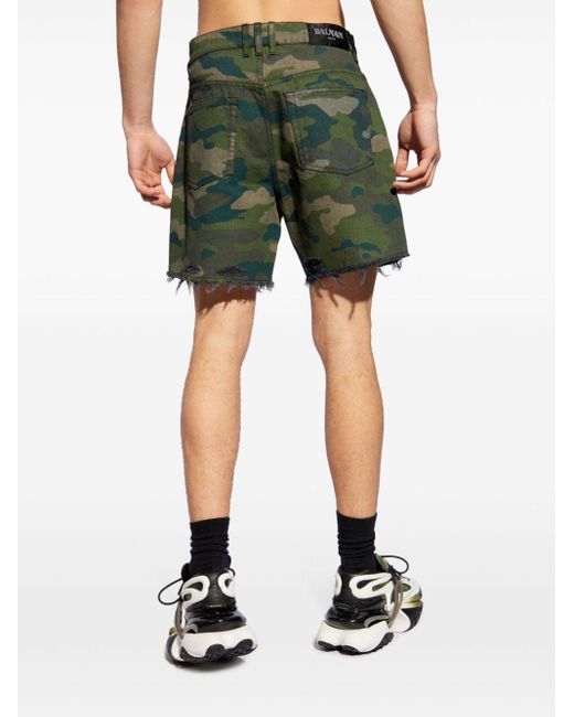 Balmain Distressed-Shorts mit Camouflage-Print in Green für Herren