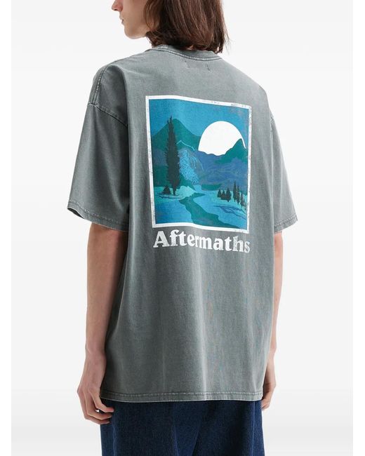 AFTERMATHS Blue Landscape-Print T-Shirt for men