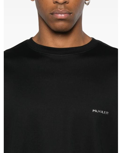Camiseta de algodón con logo Mugler de hombre de color Black