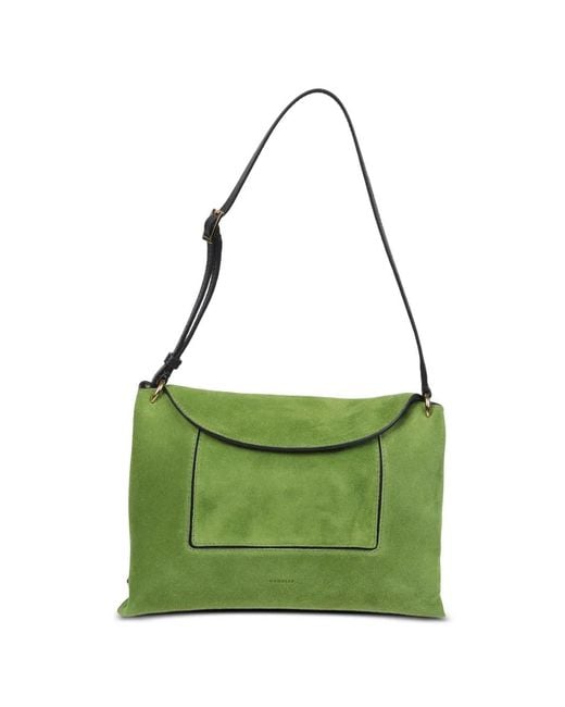 Wandler Green Penelope Suede Logo-Print Shoulder Bag