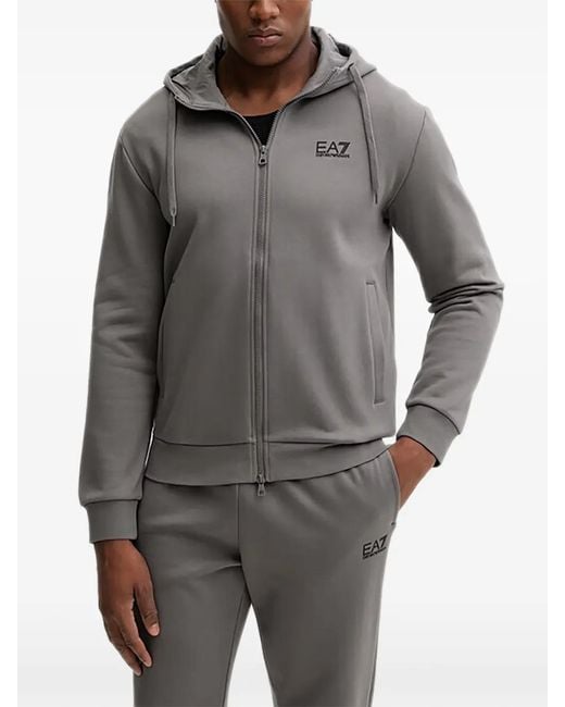 EA7 Gray Zip-Up Hoodie for men