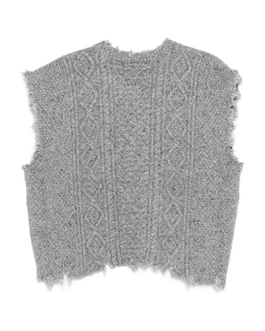 R13 Gray Frayed Cable-Knit Top