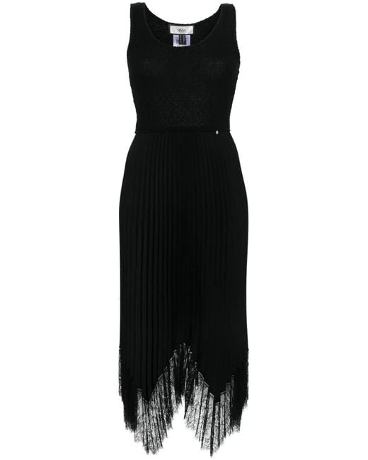 Nissa Black Pleated-Skirt Midi Dress