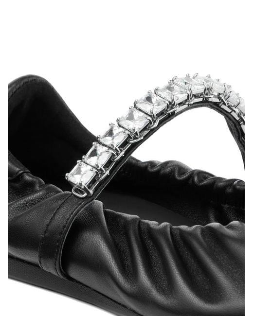 Jimmy Choo White Soft Ruched Nappa Leather Ballerina Flats With Crystal Strap
