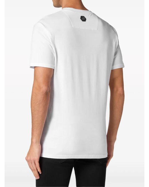 Philipp Plein White Skull Crystal-Embellished T-Shirt for men