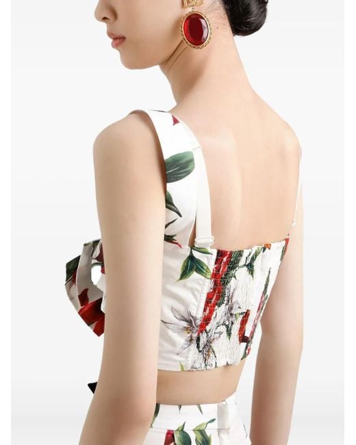 Dolce & Gabbana Red Flower-Print Poplin Top