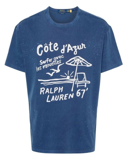 Polo Ralph Lauren Blue Embroidered-Logo T-Shirt for men