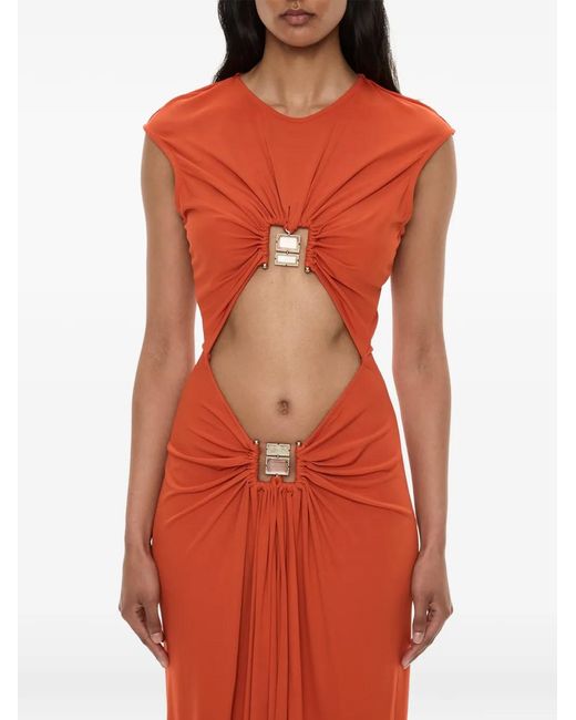 Christopher Esber Red Bezel Quartz Cut-Out Long Dress