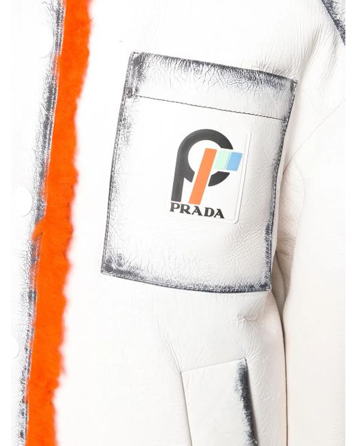 Prada White Shearling-trimmed Leather Jacket