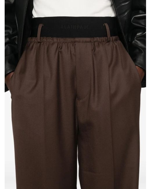 ALAINPAUL Brown Layered-Waistband Wide-Leg Trousers