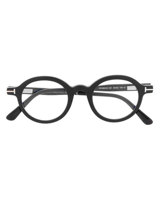 Tom Ford Black Polished-Effect Round-Frame Glasses