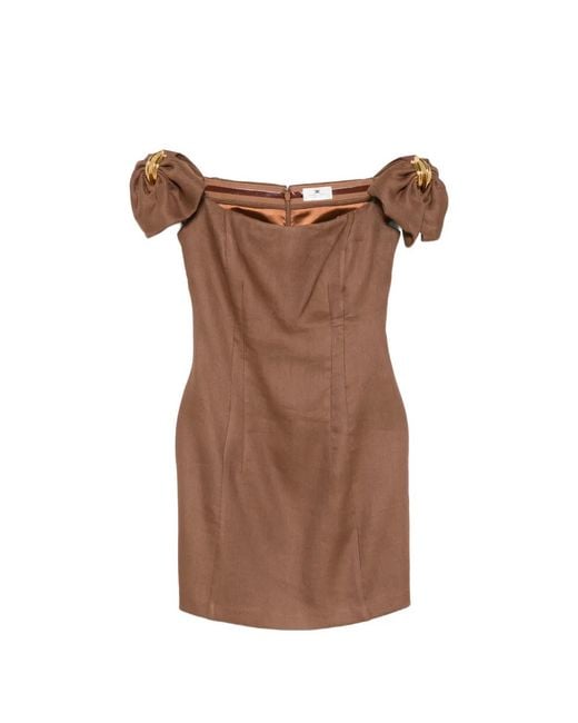 Elisabetta Franchi Brown Linen-Blend Mini Dress