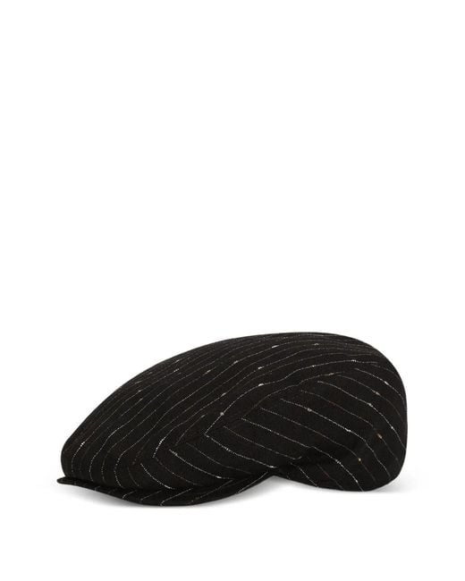 Dolce & Gabbana Black Pinstripe Viscose Flat Cap for men
