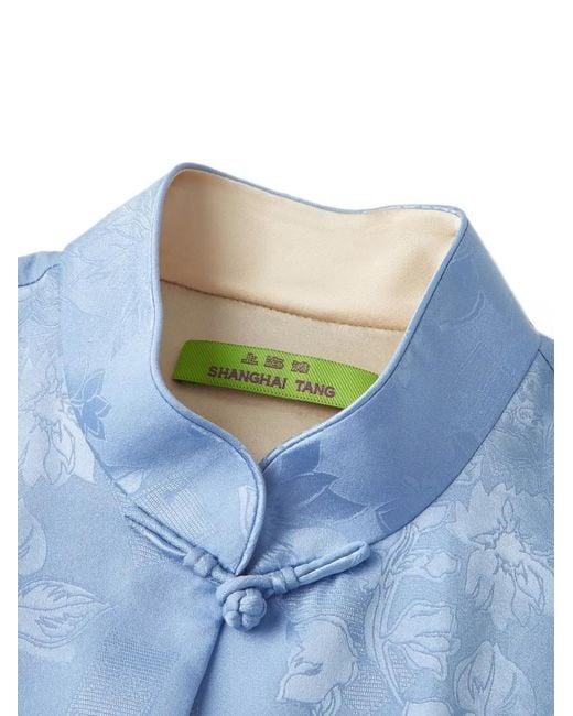 Shanghai Tang Blue Qipao Floral-Jacquard Top