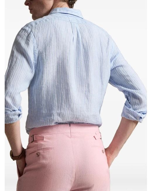 Polo Ralph Lauren Blue Striped Buttoned Shirt for men