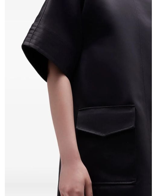Ganni Black Pocket-Detail Tie-Neck Mini Dress