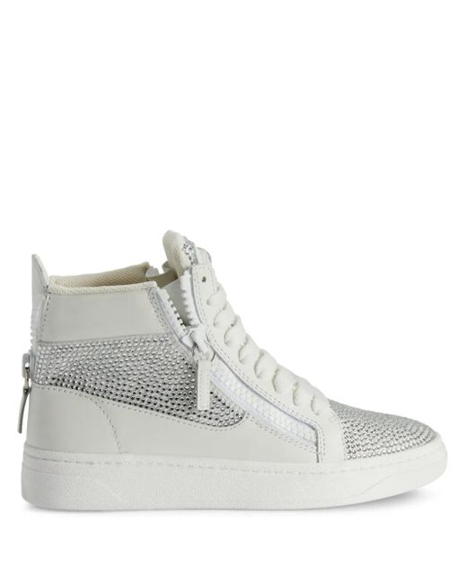 Giuseppe Zanotti White Crystal-Embellished High-Top Sneakers