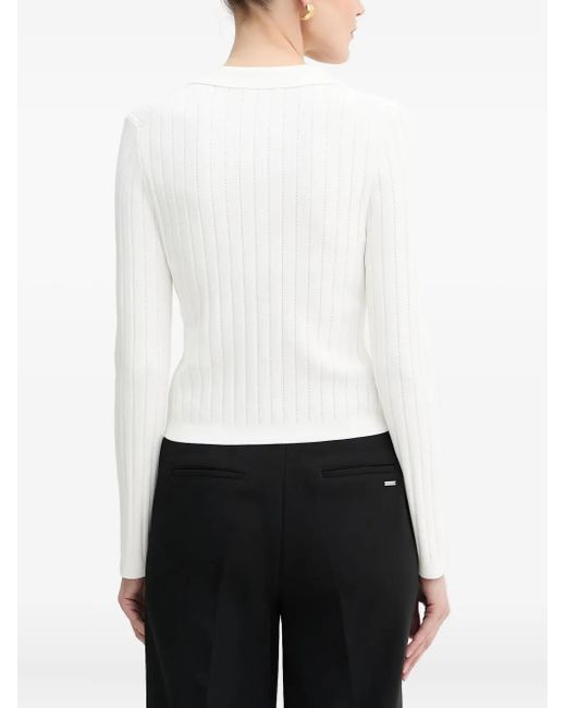 Guess White Ribbed Buttoned Cardigan